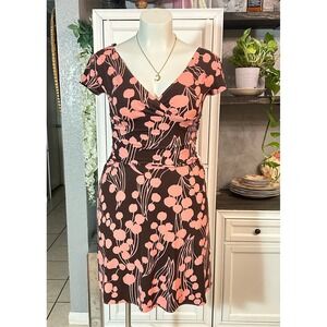 Plus Size 14 Brown‎ and Pink Knee Length Drop Waist Flowy Dress